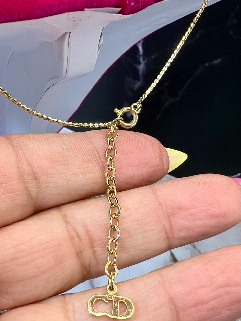 Christian Dior Gold Plated Vintage V Shaped Pave Crystals Necklace w/ CD Logo. - Picture 5 of 10